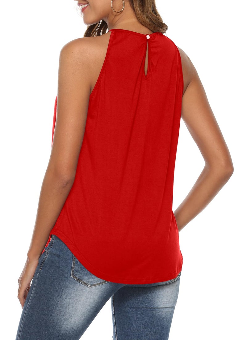 Bluetime Spaghetti Strap Tops for Women Flowy Lace Dressy Tank Tops Jersey Shirt Red L - Image 3